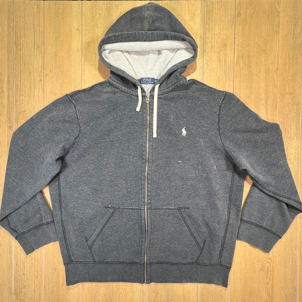 Polo Ralph Lauren Mens Full Zip Hoodie Charcoal Grey Waffle‎ Lined XXL TTG